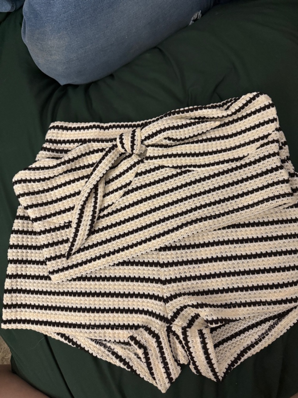 SHEIN Black and White Striped Crochet Tie-Waist Shorts